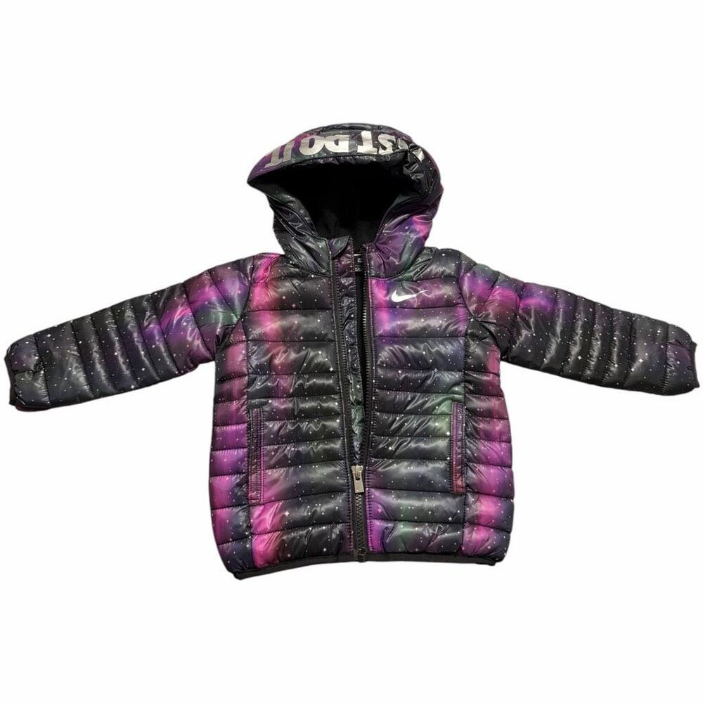 Nike Just Do It All Over Printed Galaxy Stars Puffer Jacket Coat size 12M Unisex